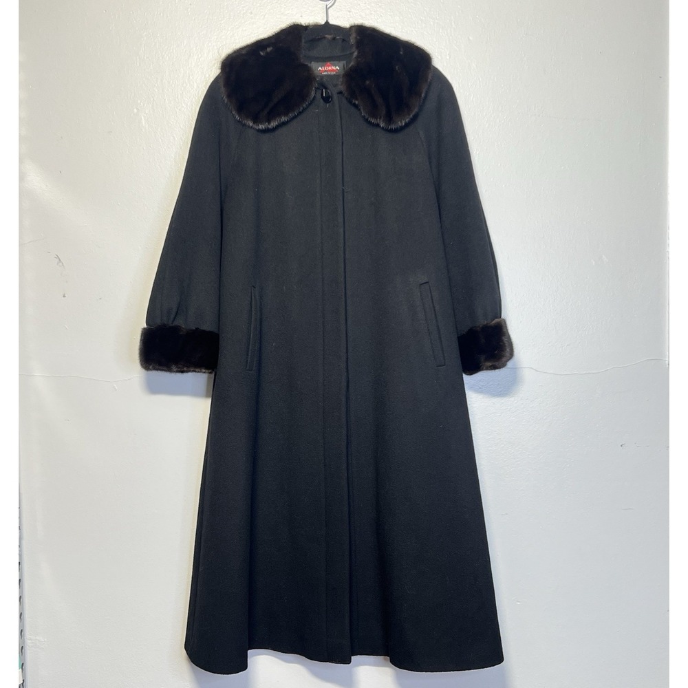 Vtg Alorna Full‎ Length Wool Coat Womens  Fur Collar and Cuff Sz L Union Made